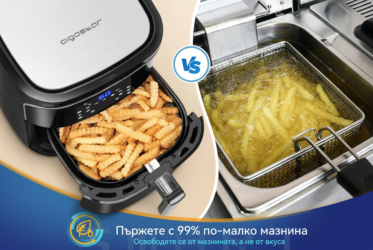 Фритюрник с горещ въздух без мазнина XXL 7 л, 1900 W, интелигентен. Wi-Fi свързаност. Сензорен LED дисплей, 7 предварително зададени функции. Без BPA. ПОДАРЪК: Електрическа кана 1,7 л. - Imagen 3